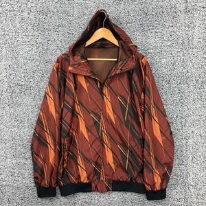 Fox Racing Jacket Mens XL Brown Hooded Windbreaker Full Zip Lightweight Graphic